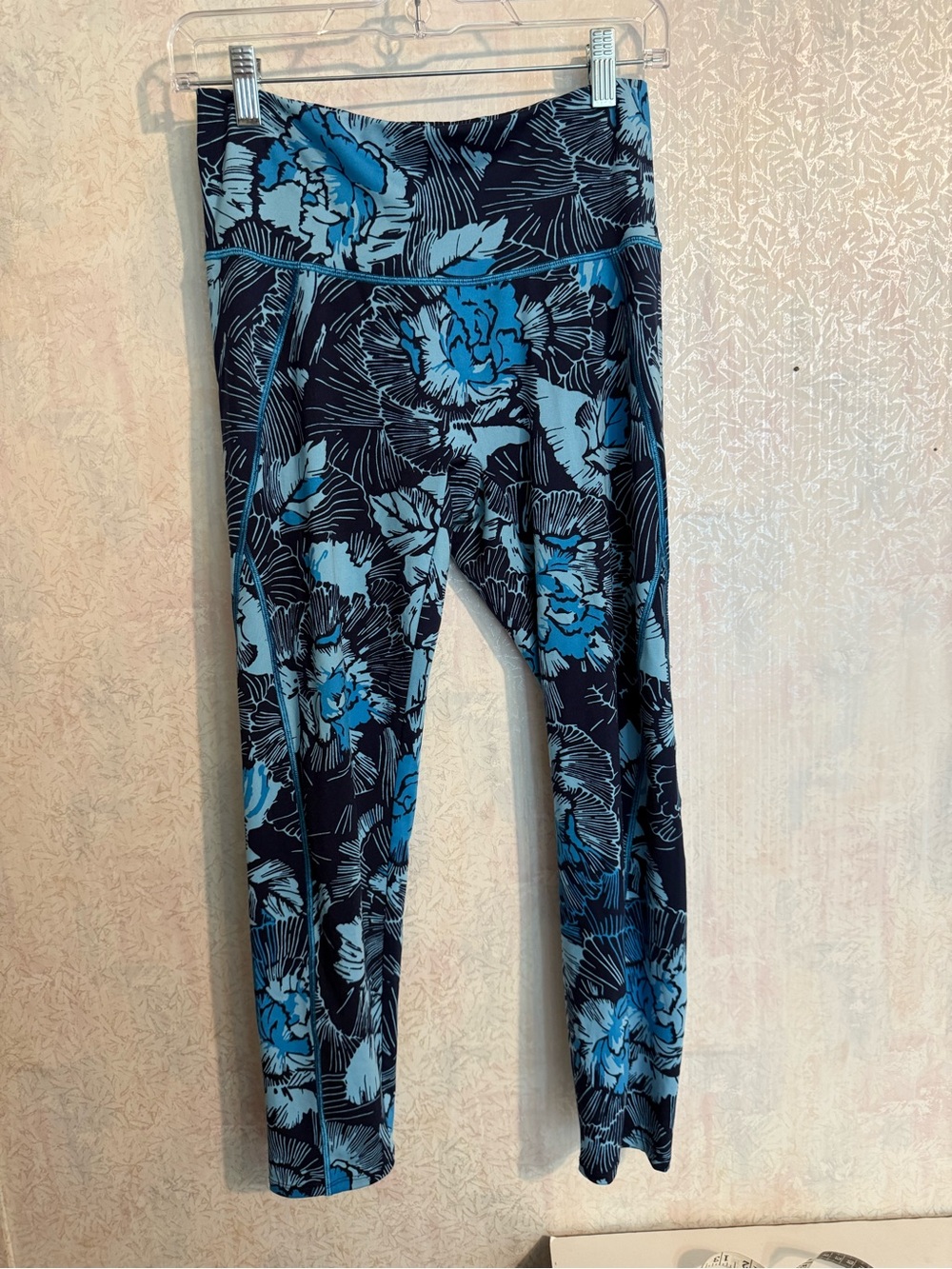 Natori Navy andβ Blue Floral Leggings Activewear, Comfortable, Casual, Bright Sm